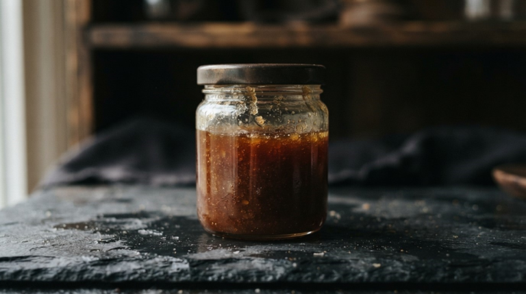 Premium raw amber honey jar analyzed as a complex biochemical matrix